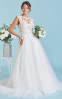 Plus Size - A Line Scoop and Illusion Neckline with Cap Sleeves Wedding Dress - KARIN