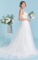 A Line Plunging Scoop and Diamond-shaped Illusion Back Wedding Dress - LOUISA