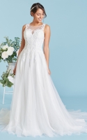 A Line Plunging Scoop and Diamond-shaped Illusion Back Wedding Dress - LOUISA