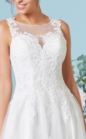 A Line Plunging Scoop and Diamond-shaped Illusion Back Wedding Dress - LOUISA