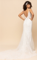 Plus Size - Sheath V-neck with Beaded Spaghetti Straps Wedding Dress - LINDA