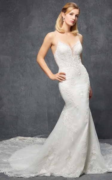 Plus Size - Mermaid V-neck with Sparkling Beads Straps Wedding Dress - MIRABELLE