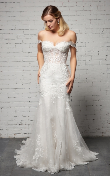 Mermaid Off-the-shoulder with Premium Lace and Boning Wedding Dress - MOONSTONE