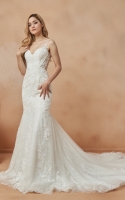 Mermaid V-neck with Lace and Beading Embellishments Wedding Dress - ANN