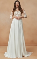 A-line Scoop and Illusion Neckline with Lace Embellishments Wedding Dress - HANA