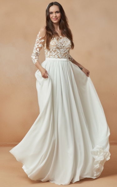 Plus Size - A-line Scoop and Illusion Neckline with Lace Embellishments Wedding Dress - HANA
