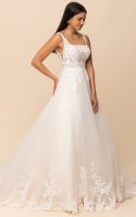 Plus Size - A-line Square Neck with Floral Appliques and Sequins Embellishments Wedding Dress - PETULA