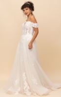 Plus Size - Ball Gown Off-the-shoulder with Floral Lace Embellishments Wedding Dress - LUMI