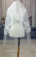 Long Veil - 2 layer with sequin & pearl embellished lace - 110" - VL-V1058-110IV