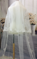 Long Veil - 2 layer with sequin & pearl embellished lace - 110" - VL-V1058-110IV