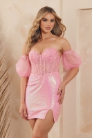 Short Strapless Dress And Sequin Details - CH-NAT794