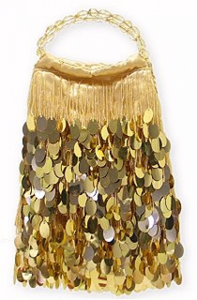 Evening Bag - Dangling Sequined & Beaded – Gold – BG-80085GD