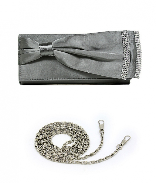 Evening Bag - Double Layer Bow w/ Linear Studs – Gray – BG-92206GY