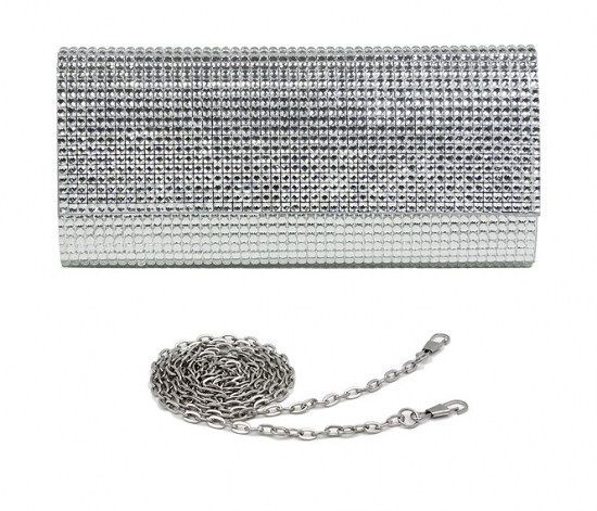 Evening Bag - Jeweled Acrylic Beads w/ Flap &ndash; Clear &ndash; BG-100317CL