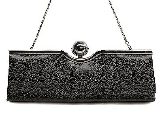 Evening Bag - Patent Leather w/ Metal Frame &ndash; Black &ndash; BG-43140DBK