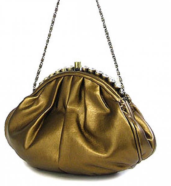 Evening Bag - PU Leather w/ Glass Beads on Top &ndash; Bronze &ndash; BG-43312BZ