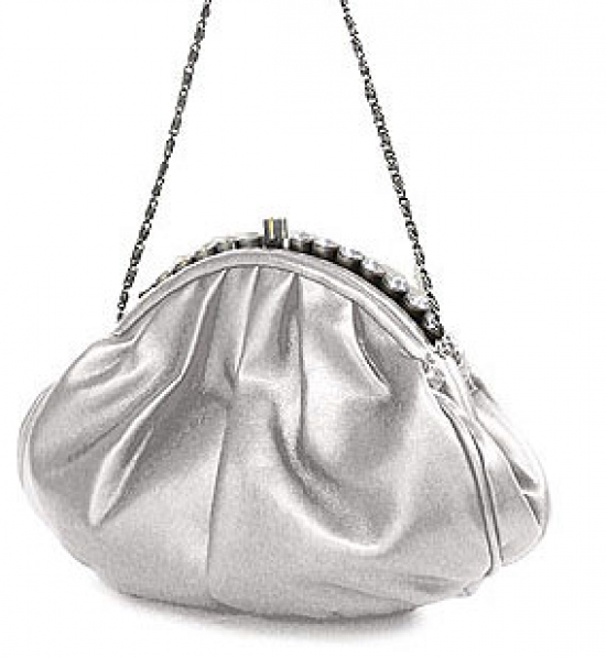 Evening Bag - PU Leather w/ Glass Beads on Top &ndash; Silver &ndash; BG-43312SV