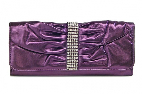 Evening Bag - PVC w/ Rhinestone Mesh Belt – Purple – BG-90559PU