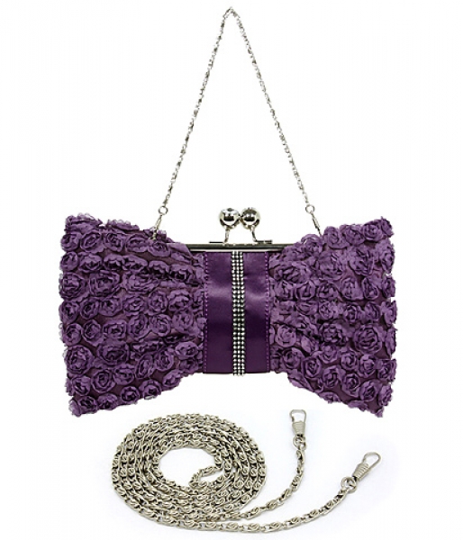 Evening Bag - Rosettes w/ Linear Beads &ndash; Purple &ndash; BG-639F-PL