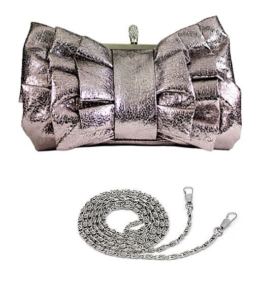 Evening Bag - Ruffled w/ Linear Beads – Pewter – BG-444MPT