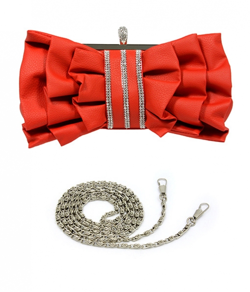 Evening Bag - Ruffled w/ Linear Beads – Red – BG-444MRD
