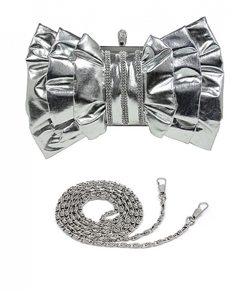 Evening Bag - Ruffled w/ Linear Beads – Silver – BG-444MSV