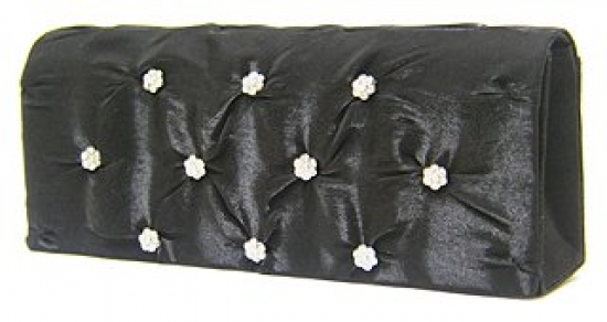Evening Bag - Satin Embellished w/ Flower Rhinestones – Black – BG-38044BK