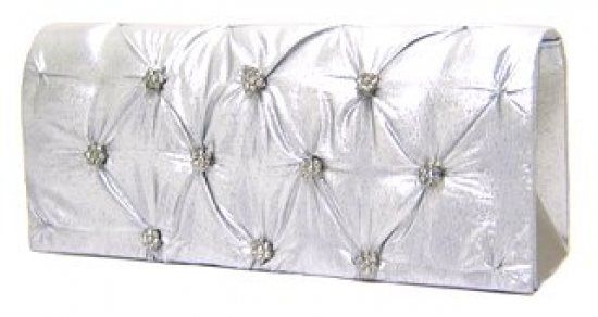 Evening Bag - Satin Embellished w/ Flower Rhinestones &ndash; Silver &ndash; BG-38044SV