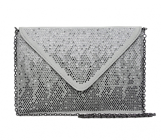 Evening Bag - Satin Envelope Clutch w/ Gradient Colored Rhinestones - Gray -BG-EBP2043GY