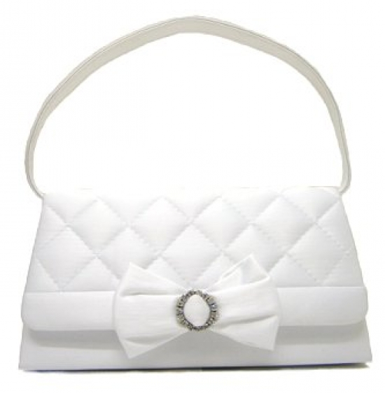 Evening Bag - Satin Quilted w/ Bow – White – BG-38228WT