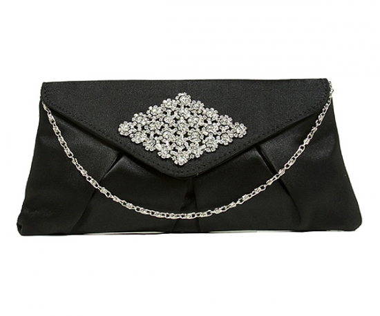Evening Bag - Satin w/ Crystal Vintage Charm - Black -BG-HE1110BK