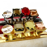 Evening Bag - Small Jeweled Stones Knuckle Clutch Bags - Red  - BG-EHP7103RD