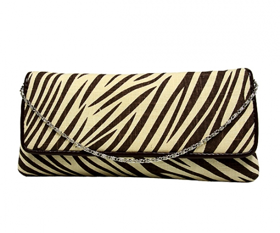 Evening Bag - Zebra Print w/ Flap - Brown - BG-92090BR