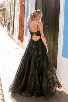 Prom / Embellished Sequins Tulle Skirt with Side Slit