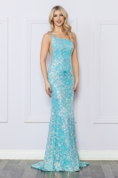 Prom / Evening Asymmetric Neckline with Floral Sequin Dress - CH-NAR1308