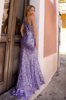 Prom / Evening Asymmetric Neckline Sequin Detail Gown - CH-NAA1377