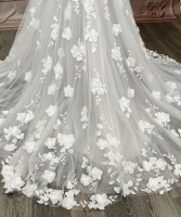 A-Line  3-D Flower Lace Wedding Dress with Bustier Bodice- LV-A1004DS