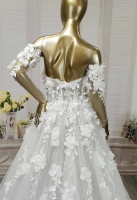 A-Line  3-D Flower Lace Wedding Dress with Bustier Bodice- LV-A1004DS